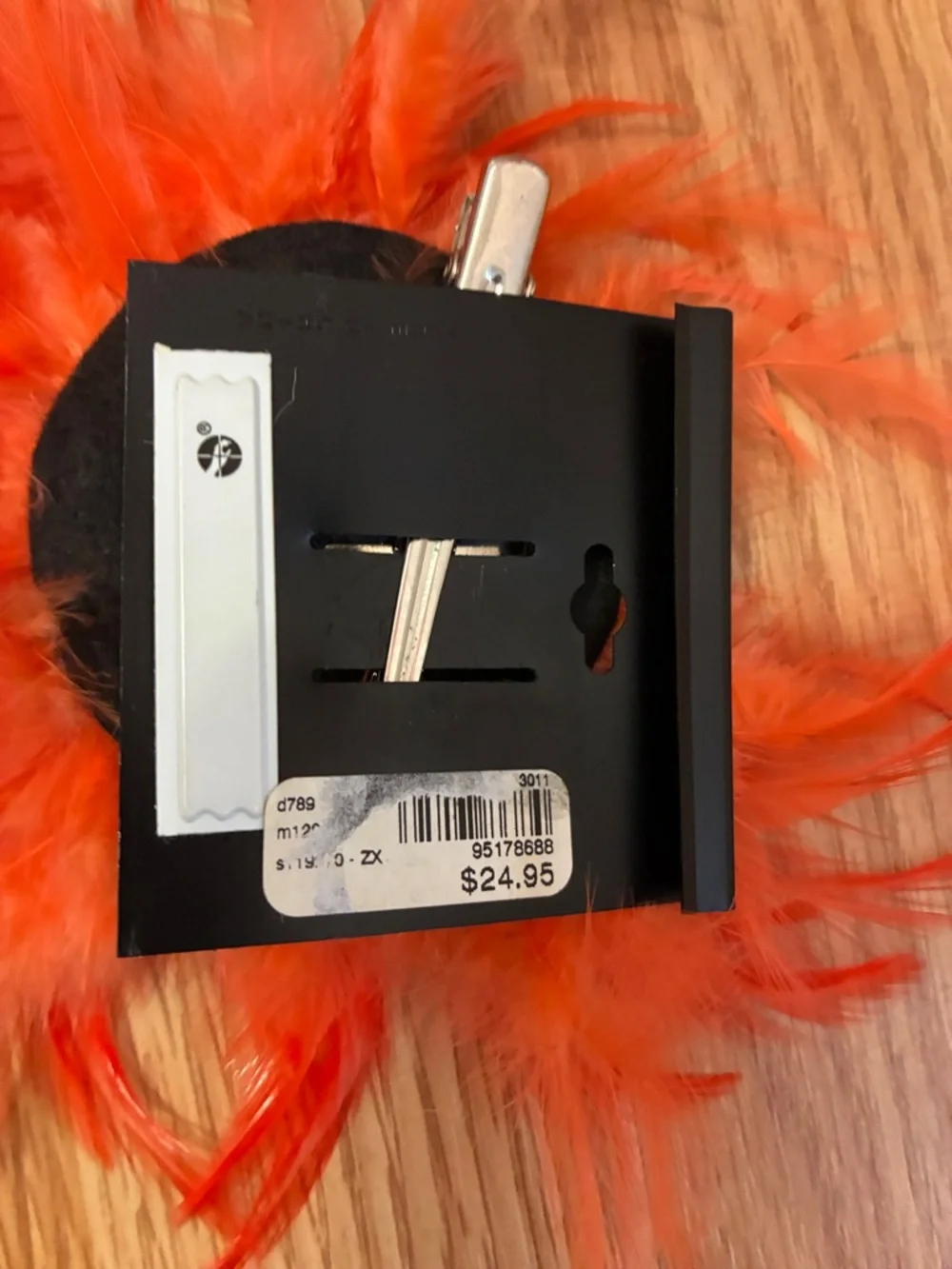 Vibrant Orange Ostrich Feather Hair Barrette with Crystal Rhinestone Centerpiece